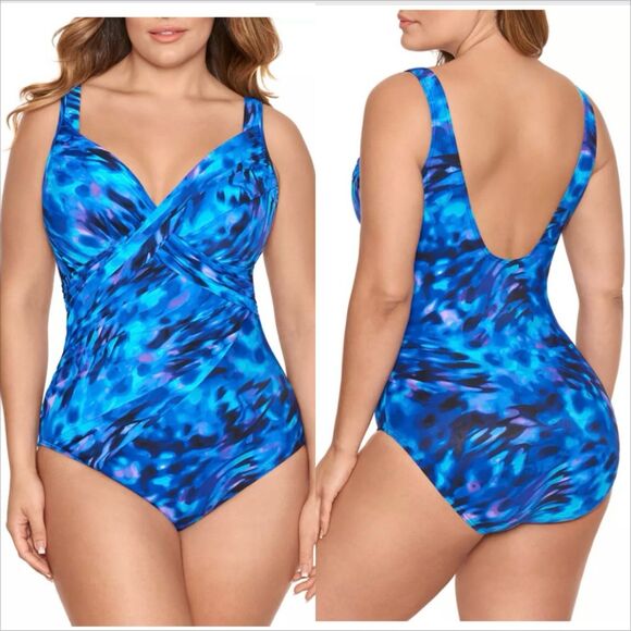 Miraclesuit Revele One Piece Swimsuit Size 24W NEW Cloud Leopard Slimming - Picture 1 of 8